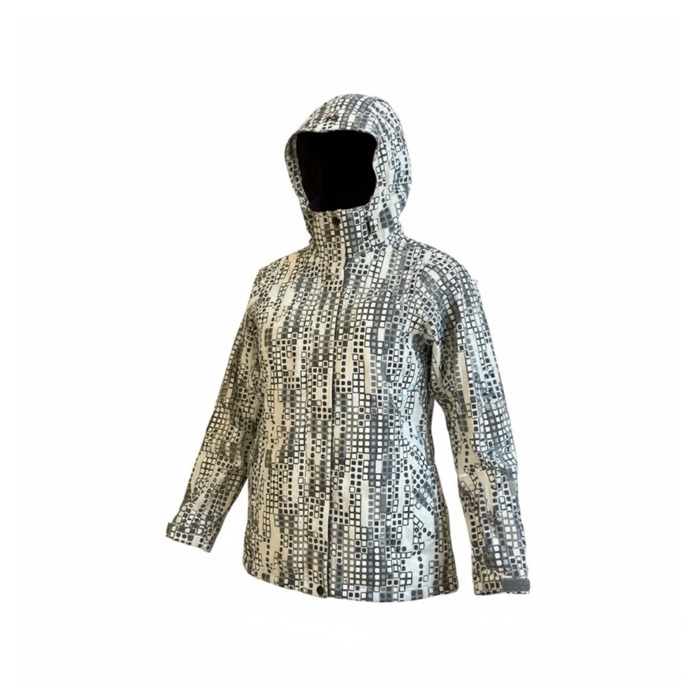 Womens Under Armour Gray Black White Polka Dot ski jacket with hood M